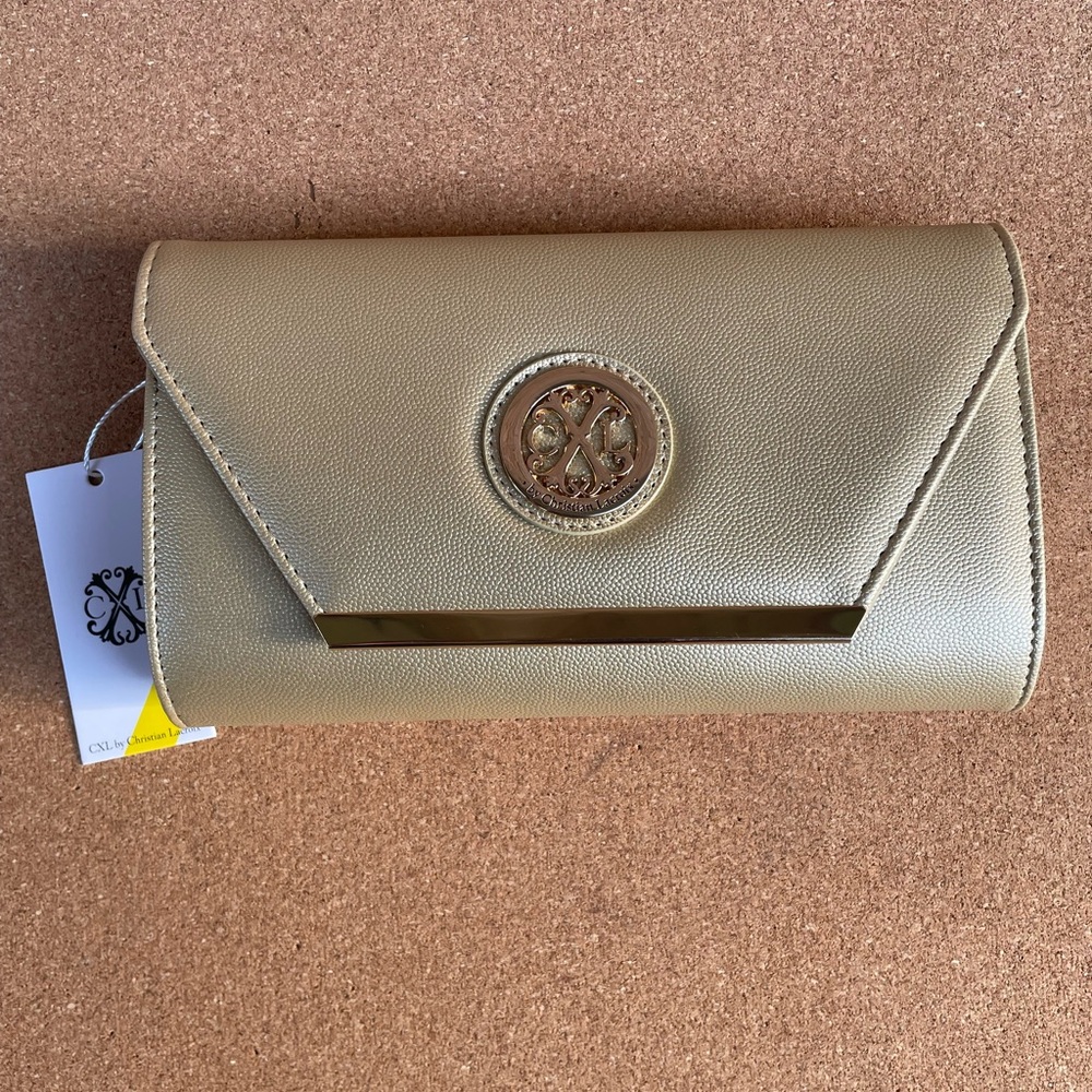 CXL By Christian Lacroix Gold Clutch With Detachable Chain Bag New